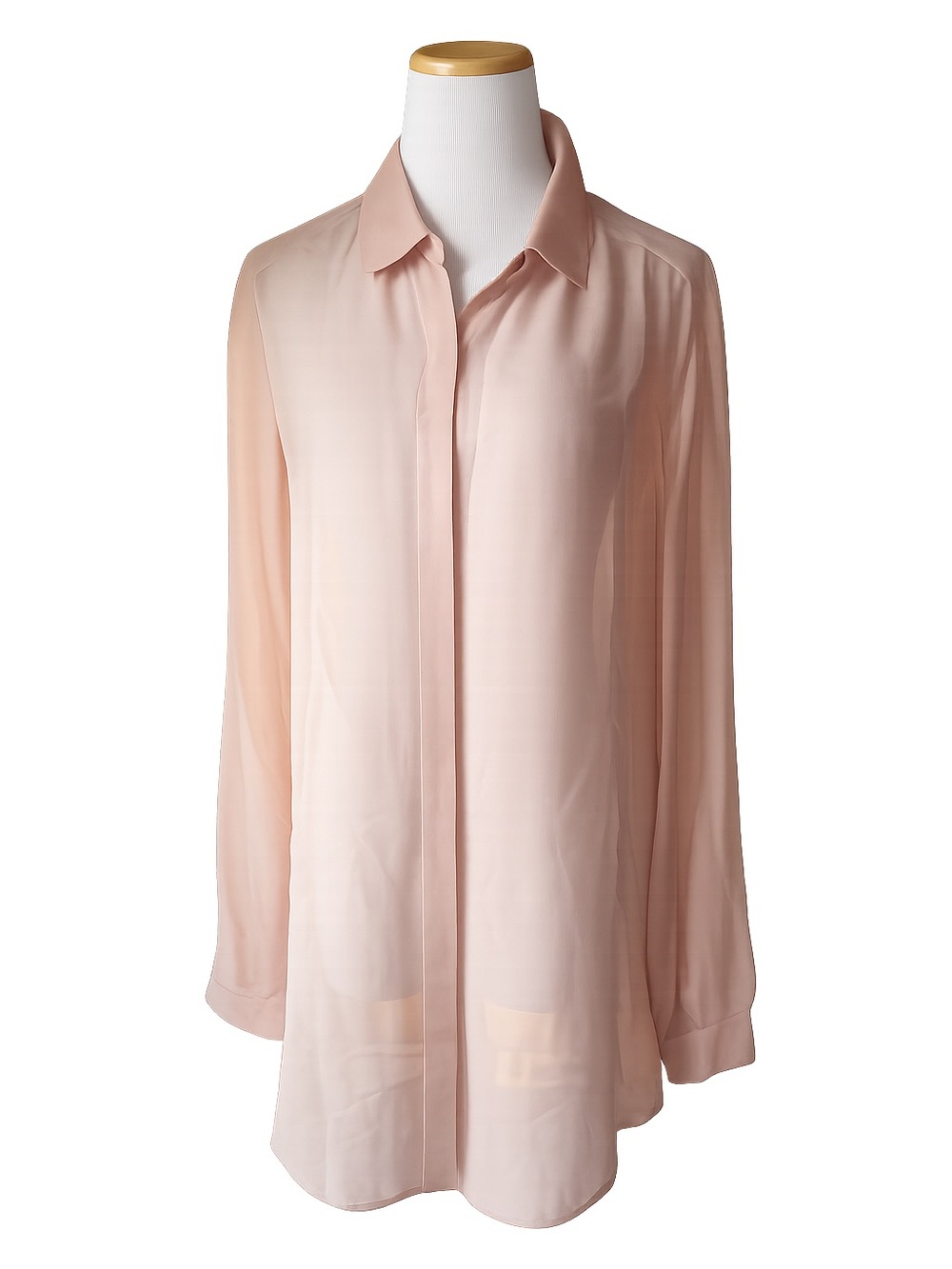 Eileen Fisher Sheer Silk Georgette Classic Collar Shirt Easy Fit Thigh Length XS